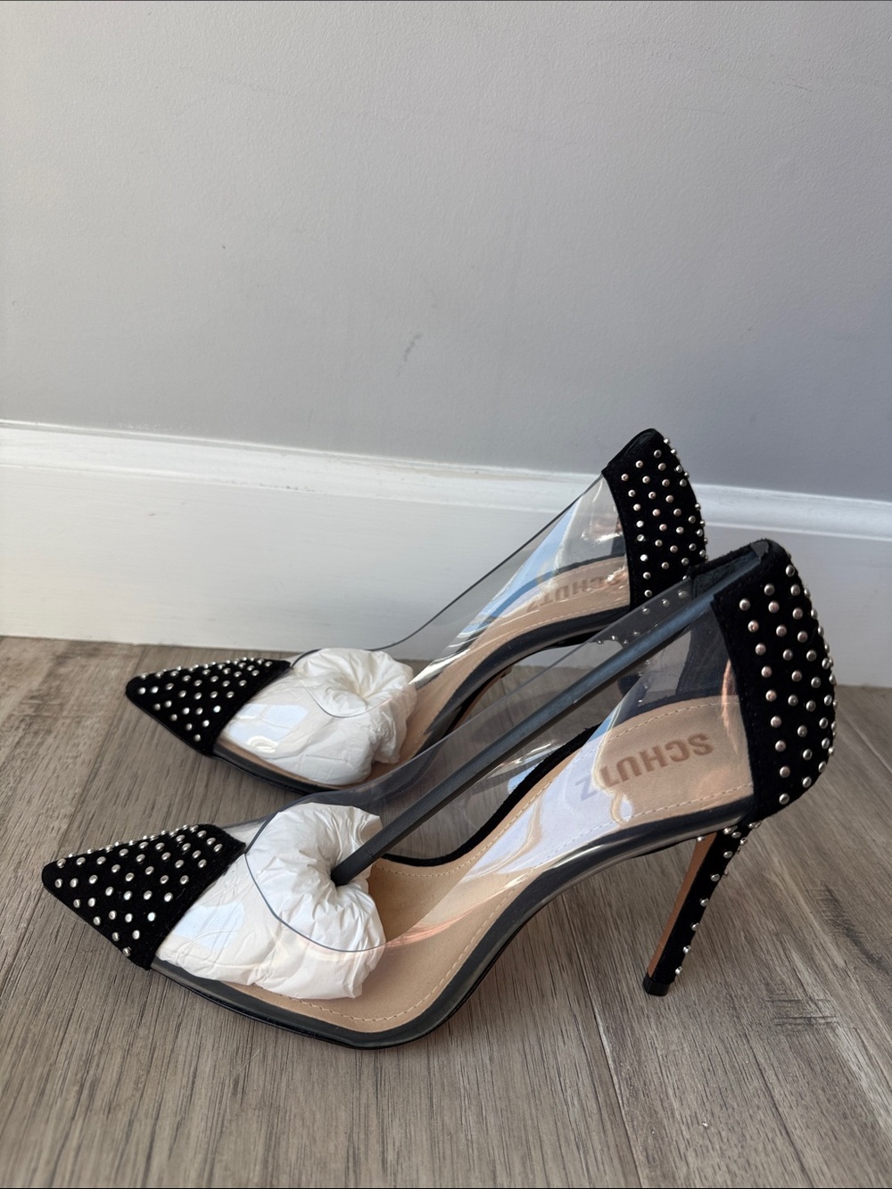NIB Schutz Transparent Studded Pumps